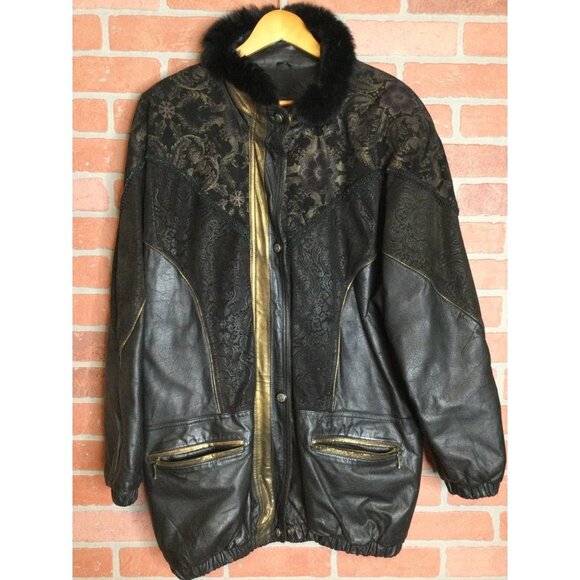Vintage Exotic Fashions Women's Genuine Leather Jacket Snap Closure Black Large - Picture 7 of 10